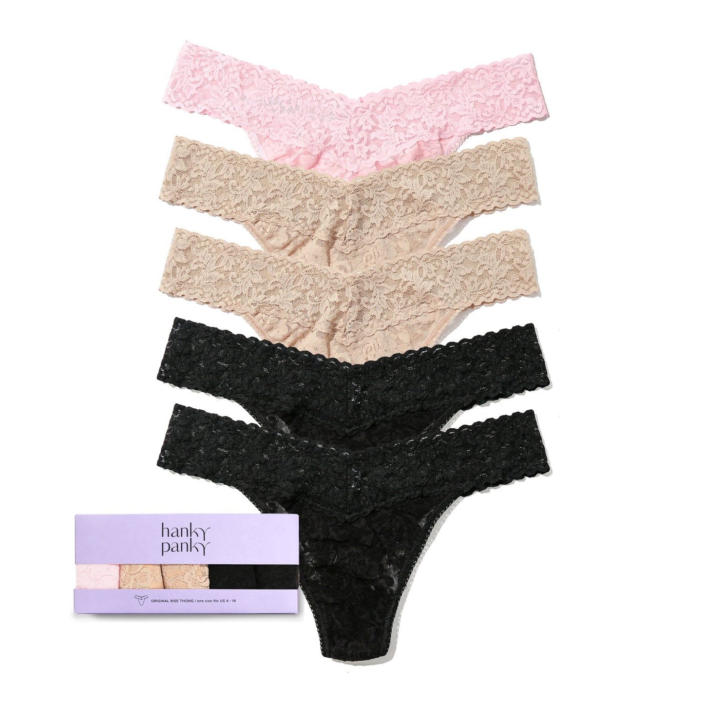 Hanky Panky 5 Pack Original Rise Signature Lace Thongs 4811FPK