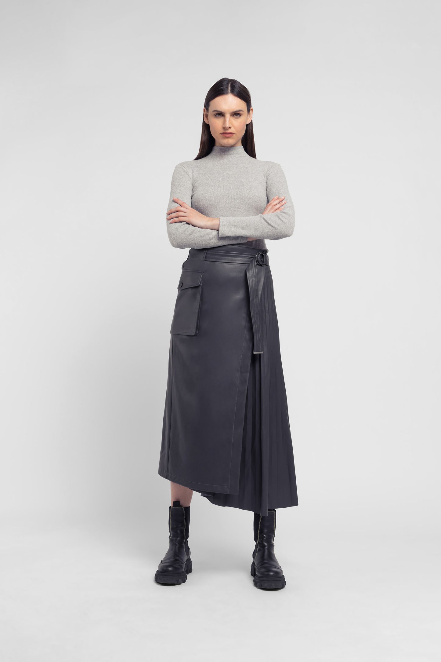 Urbancode Pleated Faux Leather Maxi Skirt