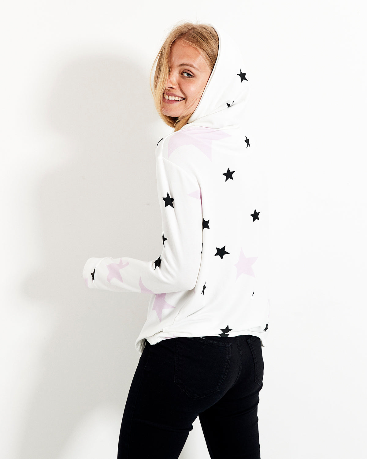 Stripe & Stare Hoodies Pink & Black Stars