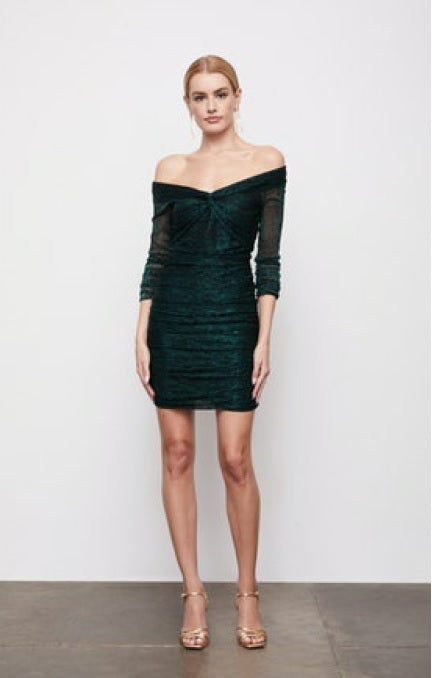 Bailey44 Khai Ruched Short Shimmery Emerald Dress 410-U045