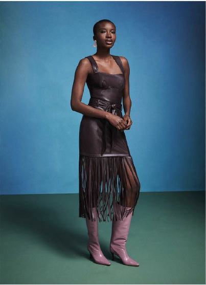 Bailey44 Winfred Vegan Leather Fringe Dress 408-R997