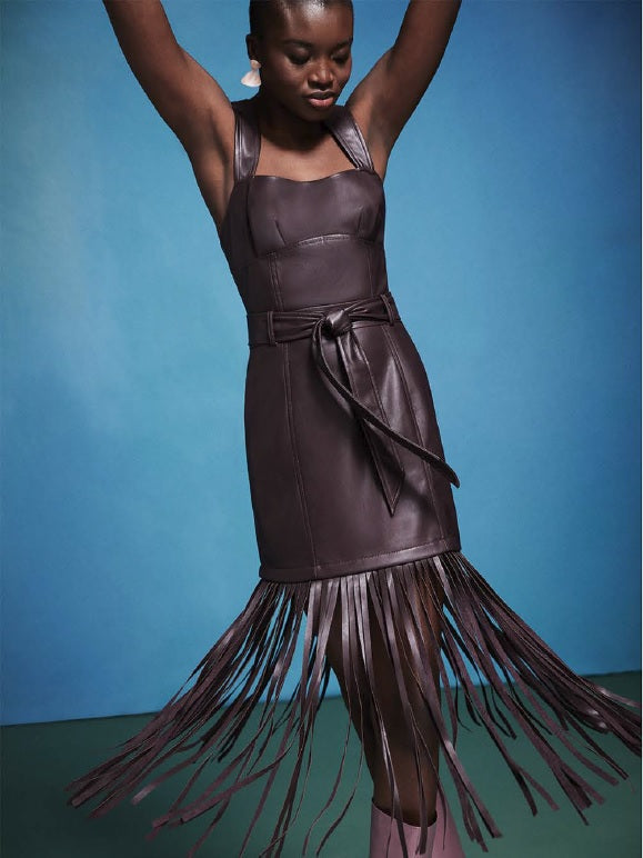 Bailey44 Winfred Vegan Leather Fringe Dress 408-R997